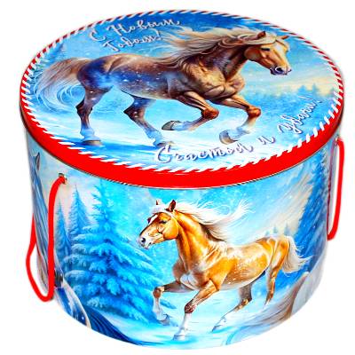 Детский новогодний подарок в жестяной упаковке весом 3000 грамм